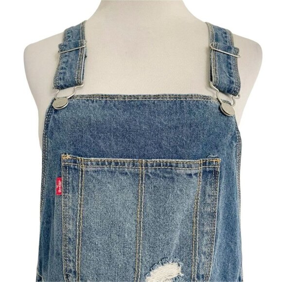Girls Levi's Size 14 Reg Shortall Overalls Distressed Denim - Picture 2 of 9